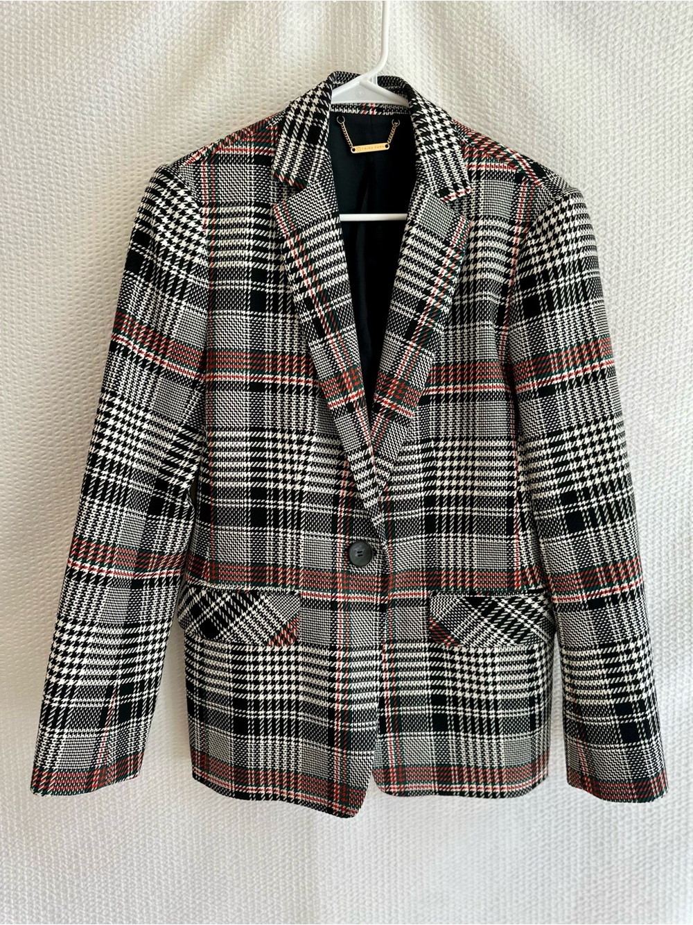 Trina Turk Habanero Plaid One Button Blazer Jacket Black Red Size 6 Career